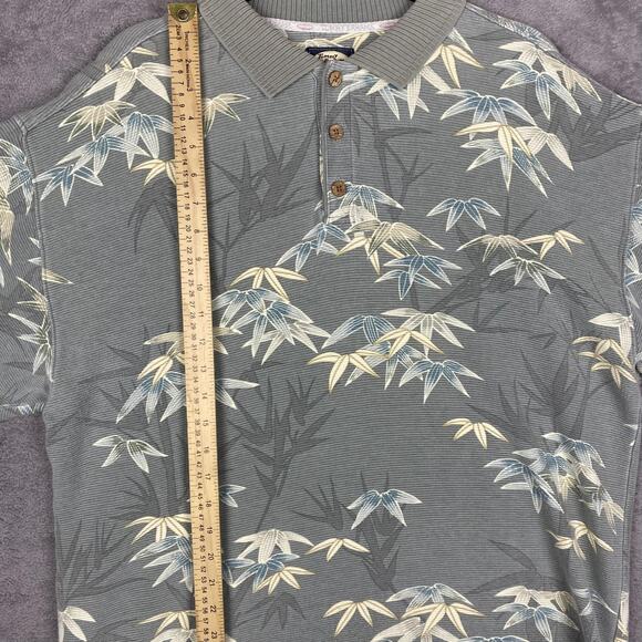 Tommy Bahama Polo Shirt Mens Large Gray Bamboo Leaf Hawaiian Tropical Cotton - Picture 14 of 15